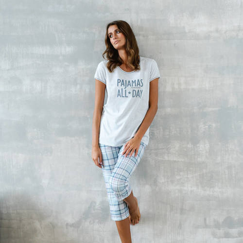 Glamour Damen Schlafanzug kurzarm und 3/4 Hose Italian Fashion - melange/print