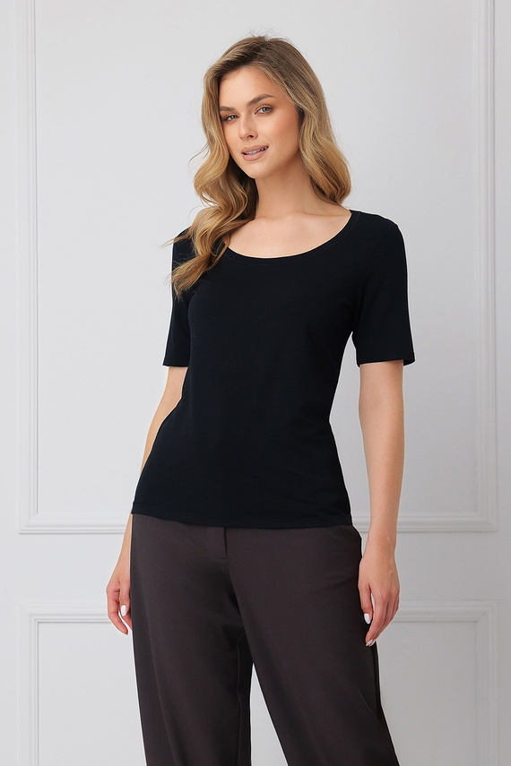 Damenbluse Italian Fashion Liza, 93% Bambus, kurzarm, elastisch – schwarz