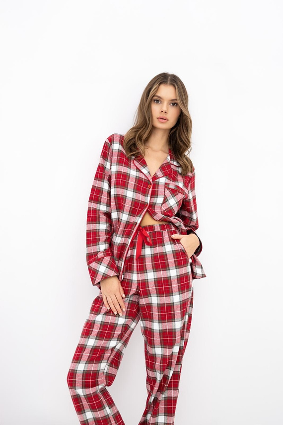 Sensis Yulie Damen-Flanell-Pyjama 100% Baumwolle Rot kariert
