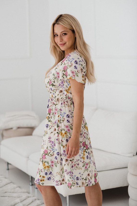 Lovely Dress Umstands- und Stillkleid, Kurzarm Milk&Love, Creme mit Blumen
