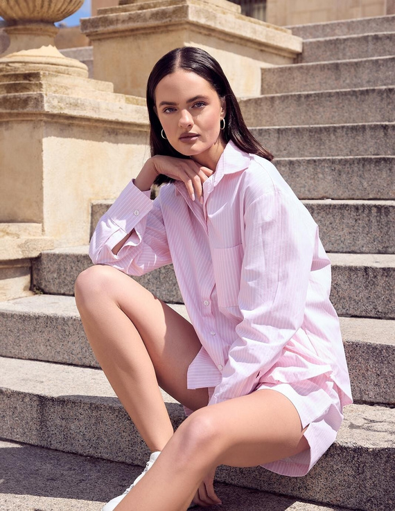 Sensis Bellina Damenpyjama rosa aus Baumwolle mit Knöpfen und Taschen