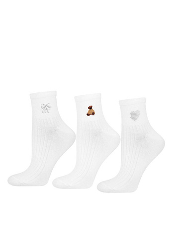 Damen-Socken Moraj CSL200-136 aus Baumwolle, gerippt mit Stickerei, ecru