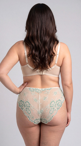 Feminine klassische Slip Unikat Eloise in Beige-Grün mit Spitze, elegant
