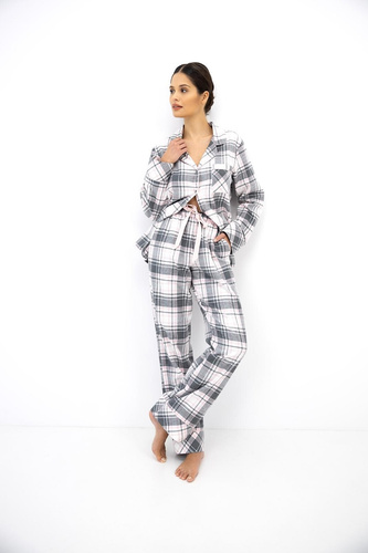 Sensis Ashlyn Damen Flanell-Pyjama 100% Baumwolle Knöpfe Kariert