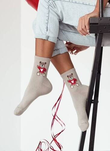 0200-144 Valentinstag Teddybär Milena Damensocken – Beige