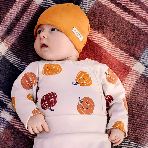 Eevi Halloween-Baby-Body – Ecru, Kürbis, Baumwolle