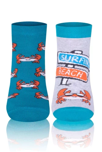 S138S Krab Socks Fußsocken Italian Fashion - türkis/orange/hell melange