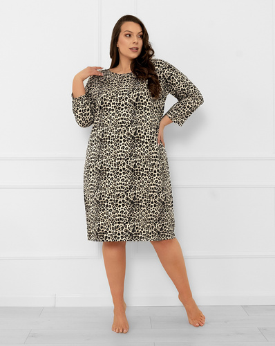 Kenia Damen Nachthemd Italian Fashion - Leopardenmuster, 3/4 Ärmel