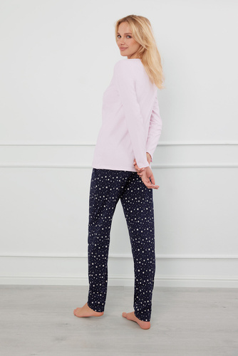 Arugia Damen Schlafanzug langarm, lange Hose Italian Fashion - rosa/print 