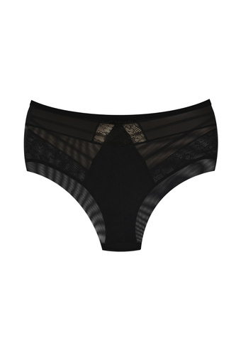 Damen Slip Mediolano Spider 19252 – Schwarze Spitze, Tüll, Hohe Taille | Eleganter und Zarter Slip für Jeden Tag