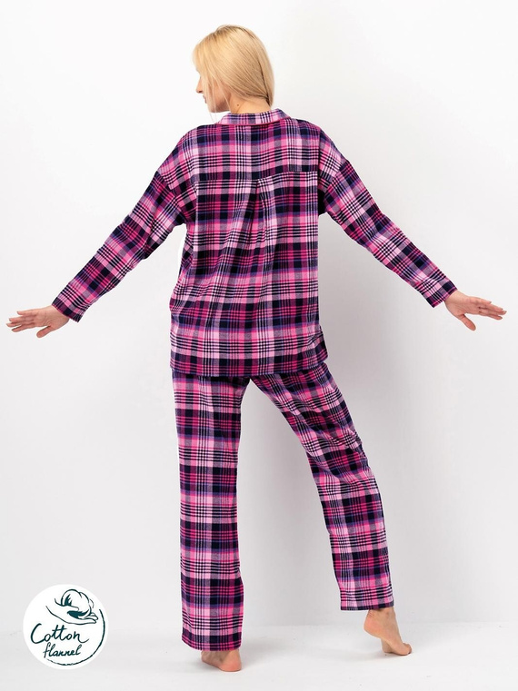 Key LNS 490 Damenpyjama Fuchsia – Baumwollflanell, lange Ärmel, Knöpfe