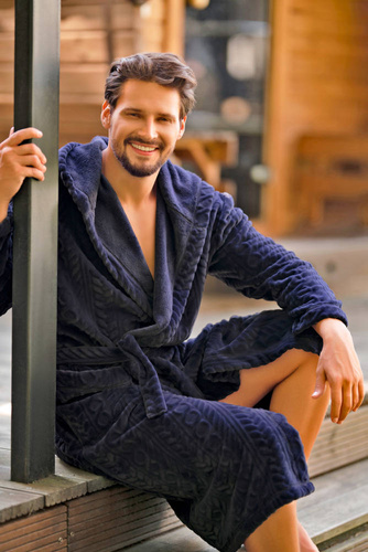 Zygmunt Herren Bademantel mit Kapuze Italian Fashion - navy blue 