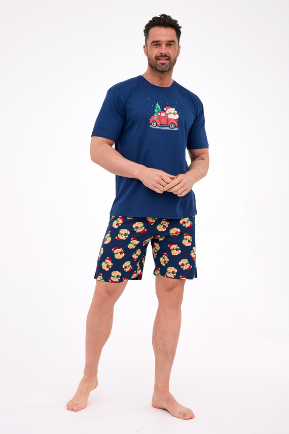 326/291 Teddy 4 Cornette Herrenpyjama – Weihnachten, Marineblau, Baumwolle, kurze Ärmel