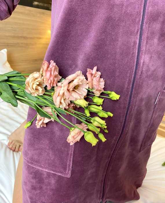 431 Velour Forex Damen Morgenmantel - Pflaume