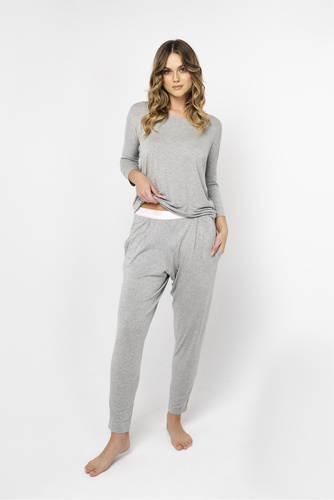 Style Damen 3/4 Ärmel Set, Länge.italienische Mode Melange-Hose 