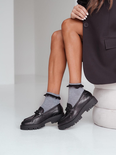 0897 Milena Damensocken mit Spitze – helle Melange 1 – schwarze Spitze