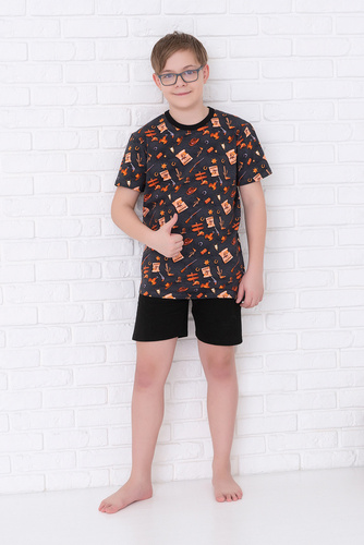 Western Jungen Schlafanzug kurzarm, Hose Italian Fashion- graphit/schwarz