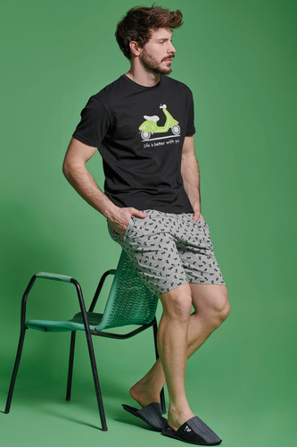 Kurzer Herren-Pyjama „Sorbetto“ von Kenny – Baumwolle mit Roller-Print, schwarz