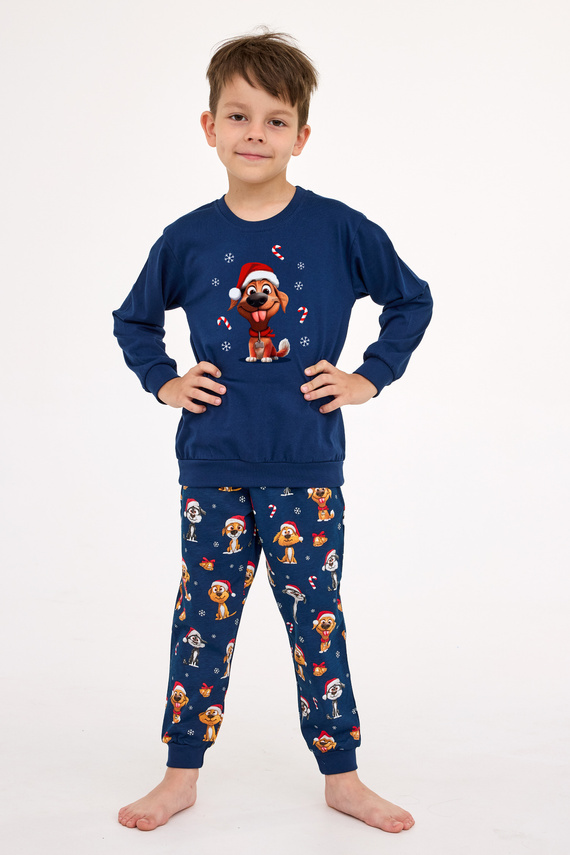 593/173 966/173 Jungenpyjama „Dog Cornette“ – Weihnachten, Marineblau, Baumwolle