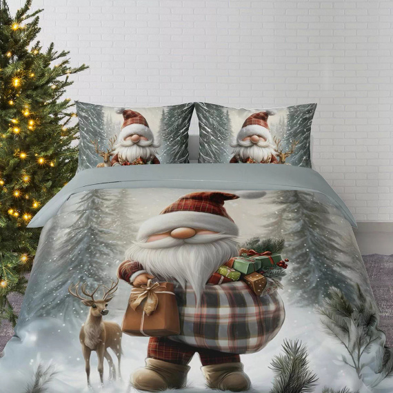 5828 Eine weihnachtliche Baumwollbettwäsche Christmas Dreams Detexpol mit einer Elfe und einem Rentier im Winterwald – Weihnachtsset aus 100 % Baumwolle