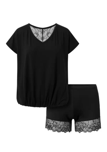 Tamara DKaren Damen-Pyjama-Set – Schwarz