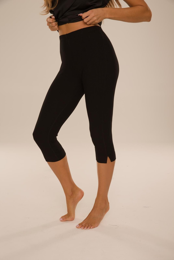 De Lafense Sienna 084 Damen 3/4-Hose aus gerippter Viskose – schwarz
