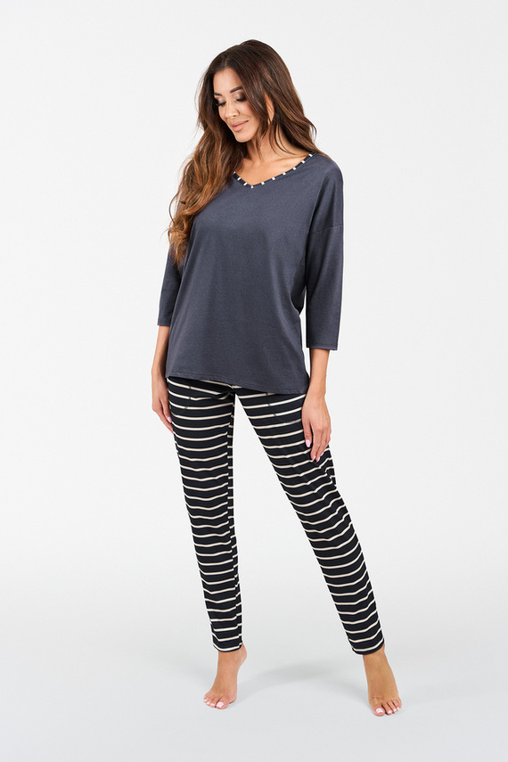 Betty Damen Schlafanzug 3/4 Ärmel, lange Hose Italian Fashion - graphite/graphite print