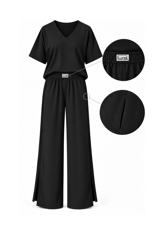 Luna 1313 Damen-Pyjama schwarz 100% Baumwolle T-Shirt und kurze Hose