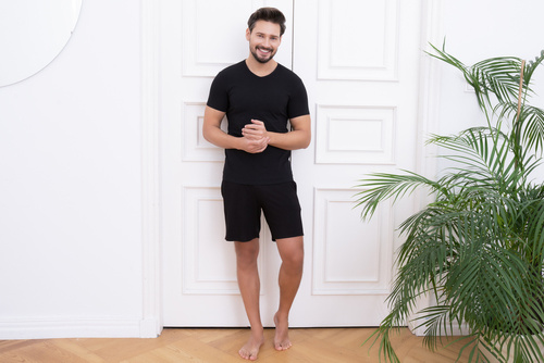 Ikar Herren-T-Shirt, Rundhalsausschnitt Italienische Mode - schwarz