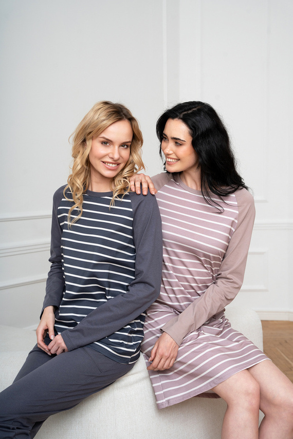 Oda Damen Schlafanzug langarm, lange Hose Italian Fashion - graphite/graphite print