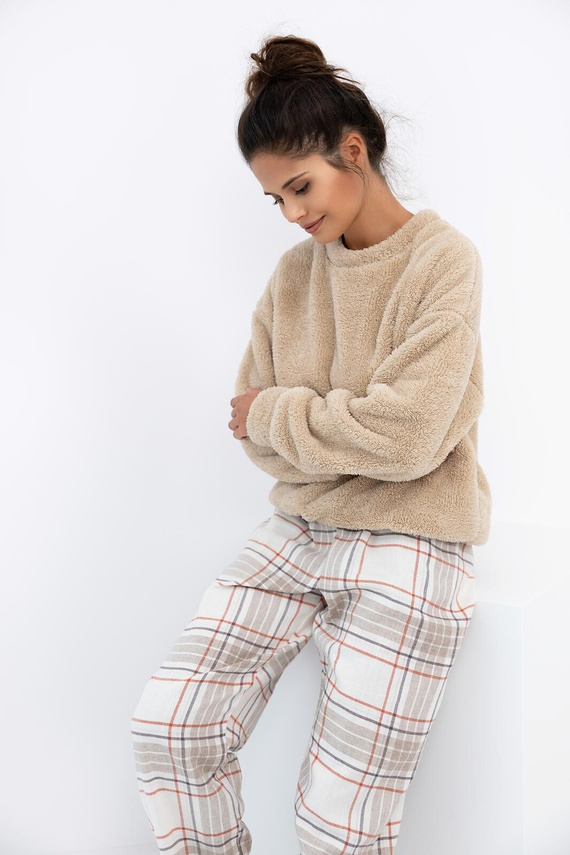 Joyce Sensis Damen-Pyjama – warmer Pyjama mit weichem Sweatshirt und karierter Hose