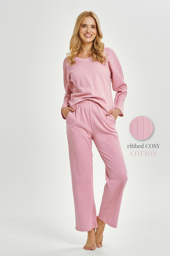 3444 Eleonora Taro Damenpyjama, rosa, Langarm, Baumwolle
