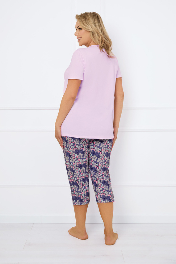 Carbonia Damen Schlafanzug mit kurzen Ärmeln, 3/4 Hose Italian Fashion - rosa/print 