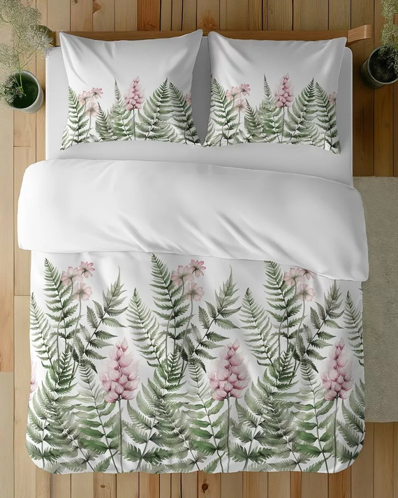 5248 A Farne Blumen Detexpol Baumwollbettwäsche weiß grün