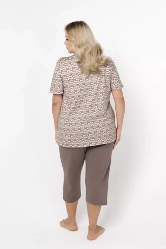 Ramira Damen Schlafanzug kurzarm und 3/4 Hose Italian Fashion - print/cappucino