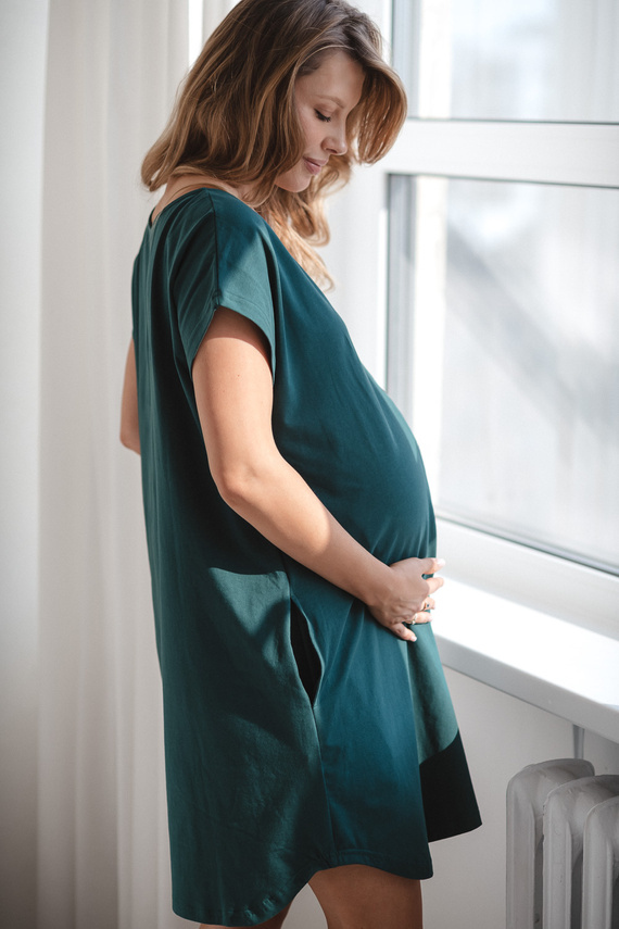 Geburts- und Stillnachthemd Born of Love Milk&Love mit Druckknöpfen green