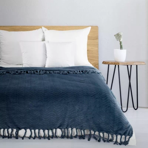 Emma Decke Tagesdecke mit Fransen Eurocurtains, Marineblau