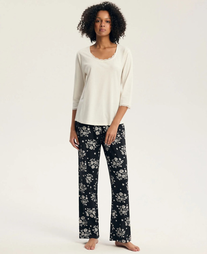 Henderson Greta 45423 Damen-Pyjama 100% Baumwolle 3/4-Arm Spitze Creme