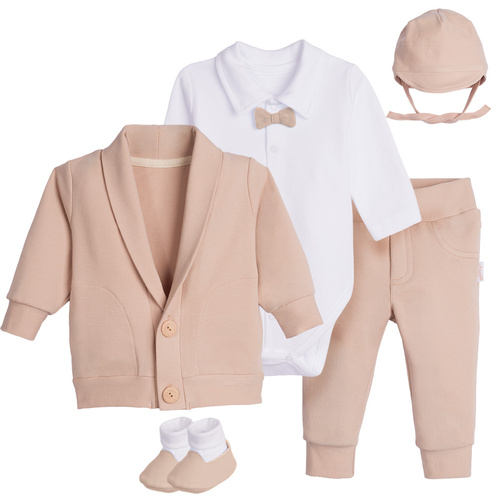 169396 5-teiliges Taufset für Jungen aus Baumwolle, Body, Pullover, Hose