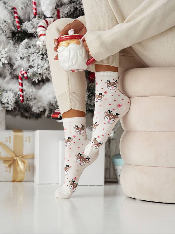 1283-029 Sweet Reindeer Christmas Milena Damensocken – ecru
