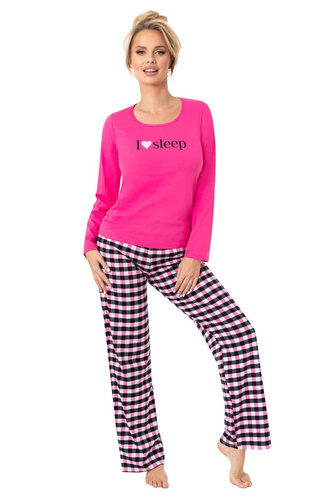 Donna Sleep Long Damen-Pyjama, Fuchsia – Baumwolle, lange Ärmel, verpackt in einer Plastiktüte