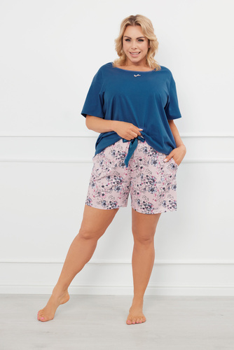 Sagitta Damen Kurzarm-Pyjama, Shorts Italian Fashion - Denim