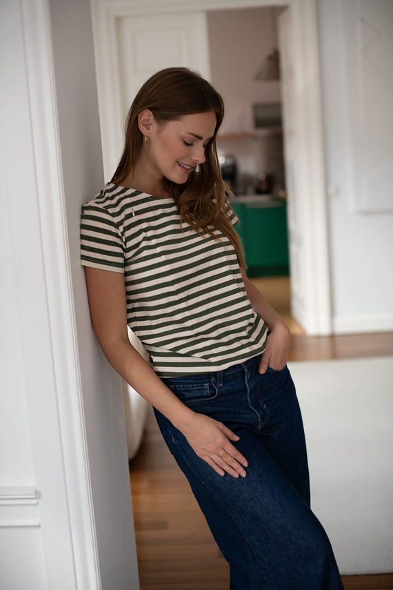 MamaFlow Stillshirt kurzarm Baumwolle Milk&Love - Biscuit-Khaki