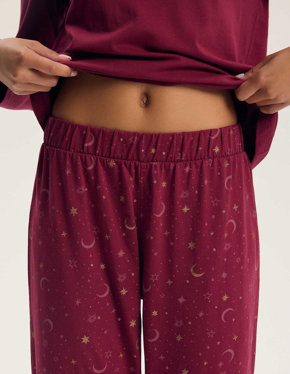 Damen-Pyjama Henderson 45439 Gilly Carmine 100% Baumwolle Langarm