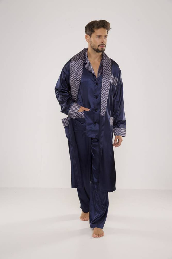 939 Herren Schlafanzug aus Satin - marineblau 