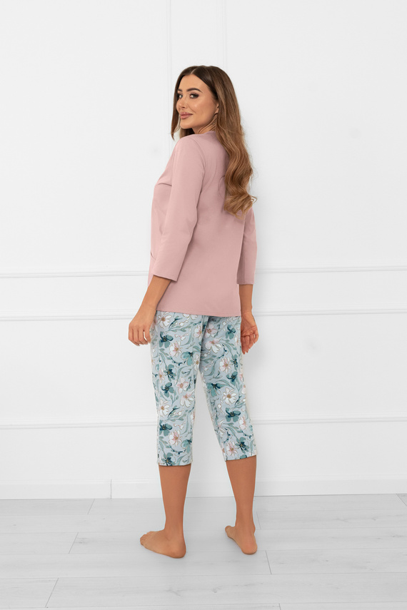 Damen Schlafanzug Sekwoja - Baumwolle, 3/4 Ärmel und Hose, mit Knöpfen Italian Fashion  