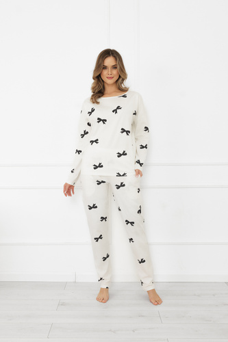 Damenpyjama Figaro - ecru, Baumwolle, Langarm + lange Hose Italian Fashion  