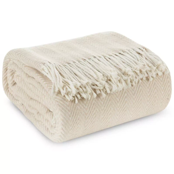 Plaid 7 Decke Tagesdecke mit Fransen Eurocurtains Beige