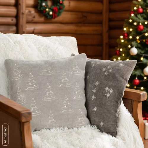 CHP308 Eurofirany Weihnachtskissenbezug 45x45 mit 3D-Pailletten Sternen beige