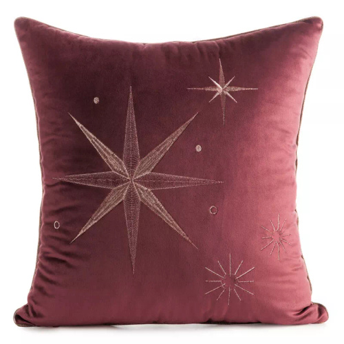 Chp 259 Eurofirany Weihnachtskissenbezug – burgunderroter Samt mit einem Champagnerstern